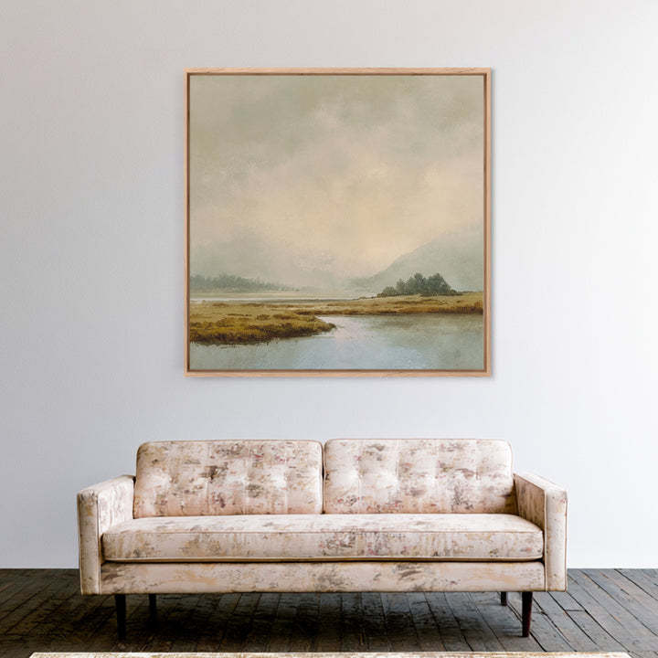 Soft Mountain Horizon Framed Canvas Print, Guest Bedroom Art, Bedroom Decor, Oil Painting, Guest, Above Bed Decor, GBA-1x1-7