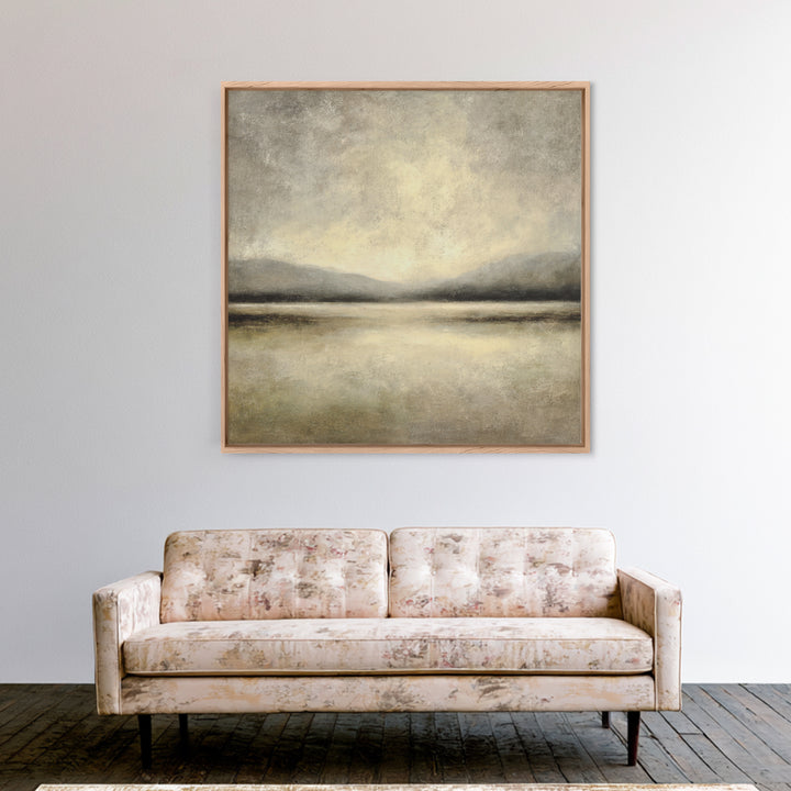 Gentle Rain over Distant Hills Framed Canvas Print, Guest Bedroom Art, Minimalist Wall Art, Bedroom Decor, Abstract Art, Guest, GBA-1x1-72