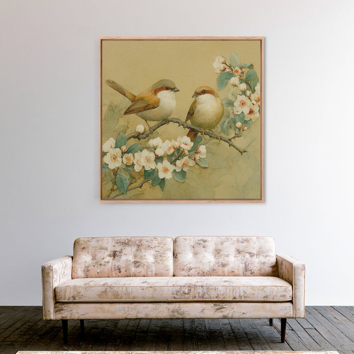 Small Bird Pair on Flowering Branch Canvas Print, Guest Bedroom Art, Funky Wall Art, Bedroom Decor, Watercolor Art, Guest, GBA-1x1-76
