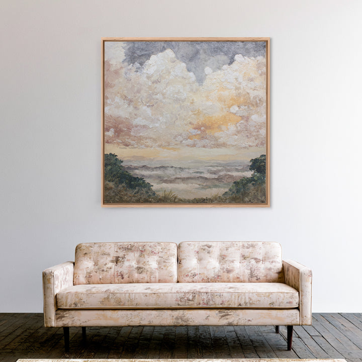 Romantic Cloudscape in Blush and Ivory Framed Canvas Print, Guest Bedroom Art, Statement Artwork, Bedroom Decor, Guest, GBA-1x1-83
