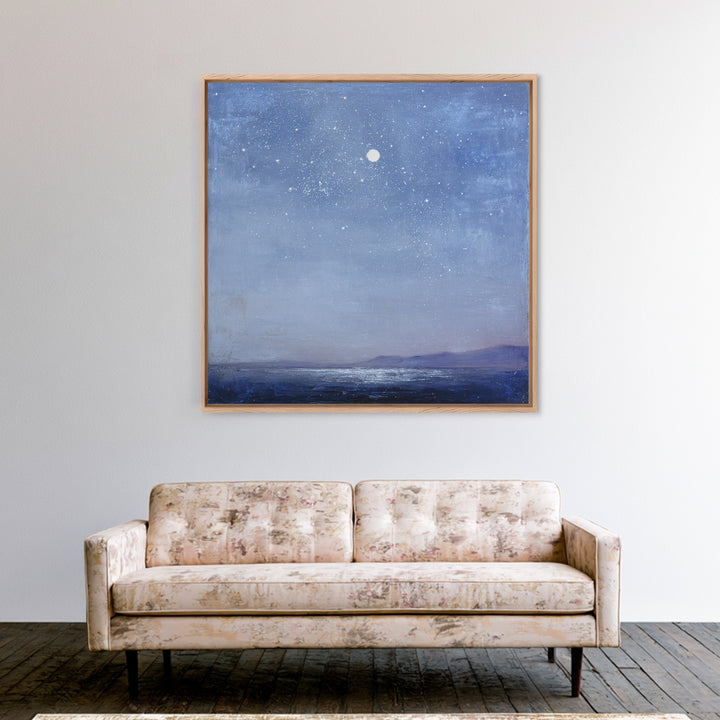 Minimal Moon and Stars Composition Framed Canvas Print, Guest Bedroom Art, Textured Painting, Bedroom Decor, Fine Art, Guest, GBA-1x1-88