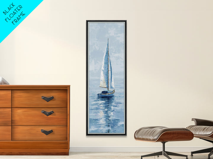 Soft Watercolor Sailboat on Quiet Water Framed Canvas Print, Guest Bedroom Art, Funky Wall Art, Bedroom Decor, Oil Painting, GBA-1x3-54