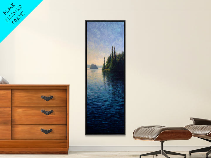Quiet Lake Landscape at Early Morning Framed Canvas Print, Guest Bedroom Art, Neutral Decor, Bedroom Decor, Oil Painting, Guest, GBA-1x3-62