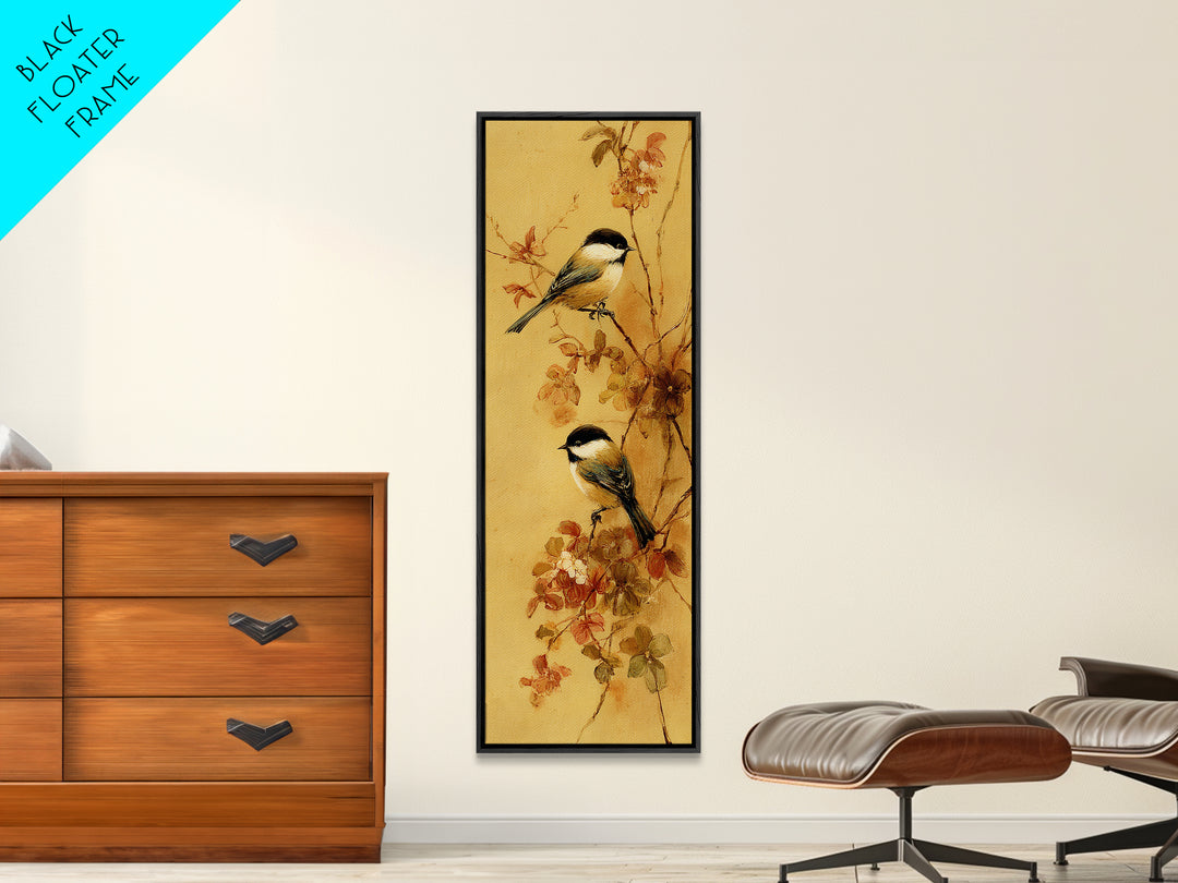 Small Bird Pair on Flowering Branch Framed Canvas Print, Guest Bedroom Art, Framed Wall Art, Bedroom Decor, Watercolor Art, GBA-1x3-64