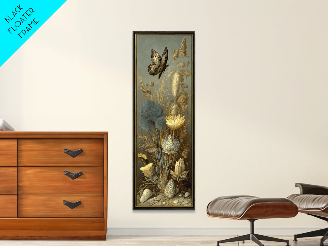 Garden Butterfly and Flowers Specimen Study Canvas Print, Guest Bedroom Art, Set of 3 Wall Art, Bedroom Decor, Guest, GBA-1x3-83