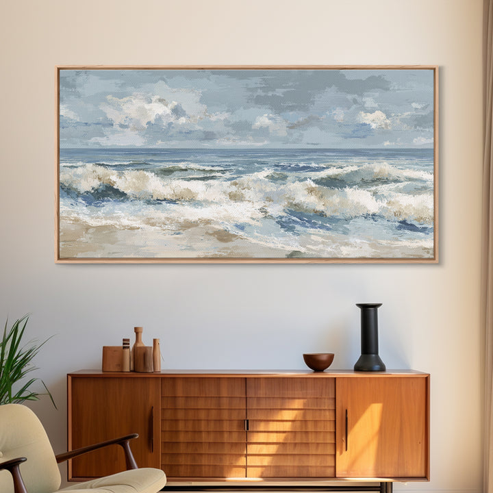 Coastal Dunes in Pale Blue and Sand Framed Canvas Print, Guest Bedroom Art, Home Decor, Bedroom Decor, Fine Art, Guest, GBA-2x1-1
