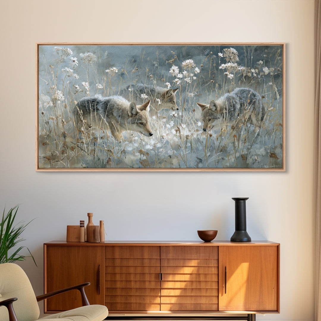 Sunlit Meadow with Delicate Flowers Framed Canvas Print, Guest Bedroom Art, Living Room Wall Art, Bedroom Decor, Guest, GBA-2x1-11