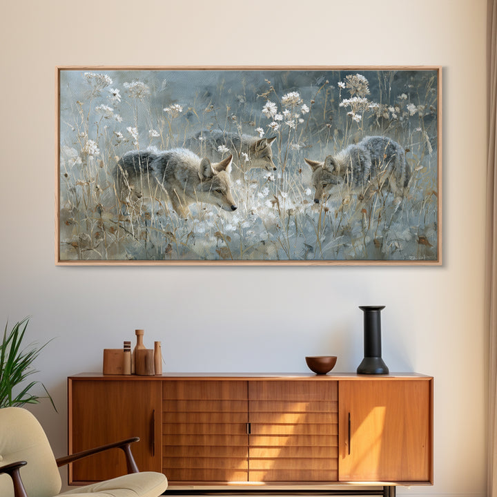 Sunlit Meadow with Delicate Flowers Framed Canvas Print, Guest Bedroom Art, Living Room Wall Art, Bedroom Decor, Guest, GBA-2x1-11