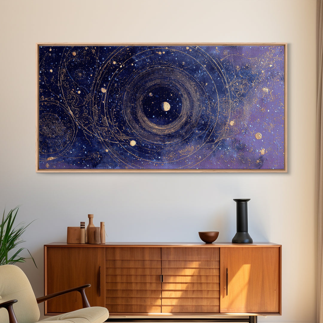 Minimal Moon and Stars Composition Framed Canvas Print, Guest Bedroom Art, Art Print, Bedroom Decor, Fine Art, Guest, GBA-2x1-12