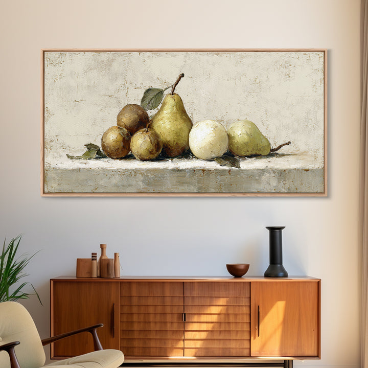 Classic Pear Still Life for Cozy Hospitality Framed Canvas Print, Guest Bedroom Art, Fine Art Print, Bedroom Decor, Guest, GBA-2x1-16