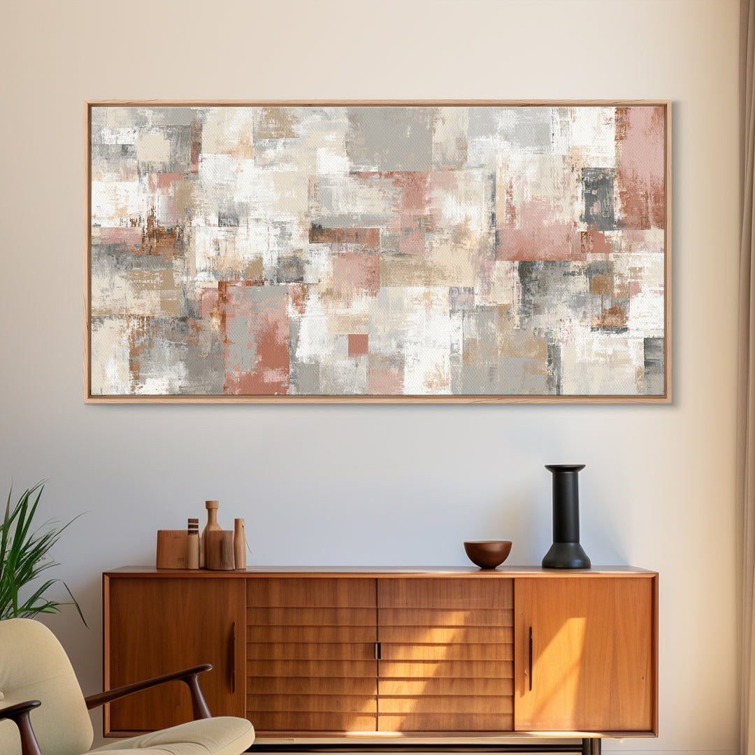 Warm Terracotta Shapes Framed Canvas Print, Guest Bedroom Art, Statement Artwork, Bedroom Decor, Abstract Art, Guest, GBA-2x1-18