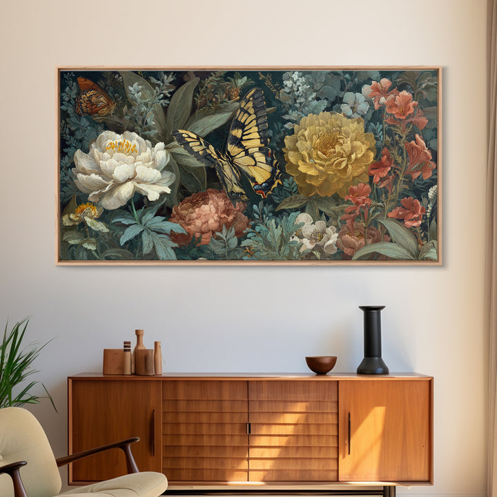 Garden Butterfly and Flowers Specimen Study Canvas Print, Guest Bedroom Art, Downloadable Prints, Bedroom Decor, Guest, GBA-2x1-19