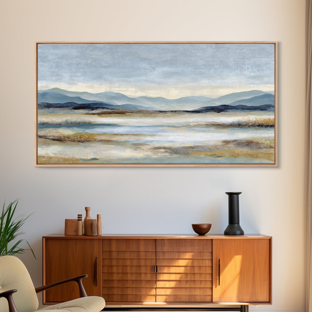 Gentle Rain over Distant Hills Framed Canvas Print, Guest Bedroom Art, Statement Artwork, Bedroom Decor, Fine Art, Guest, GBA-2x1-20