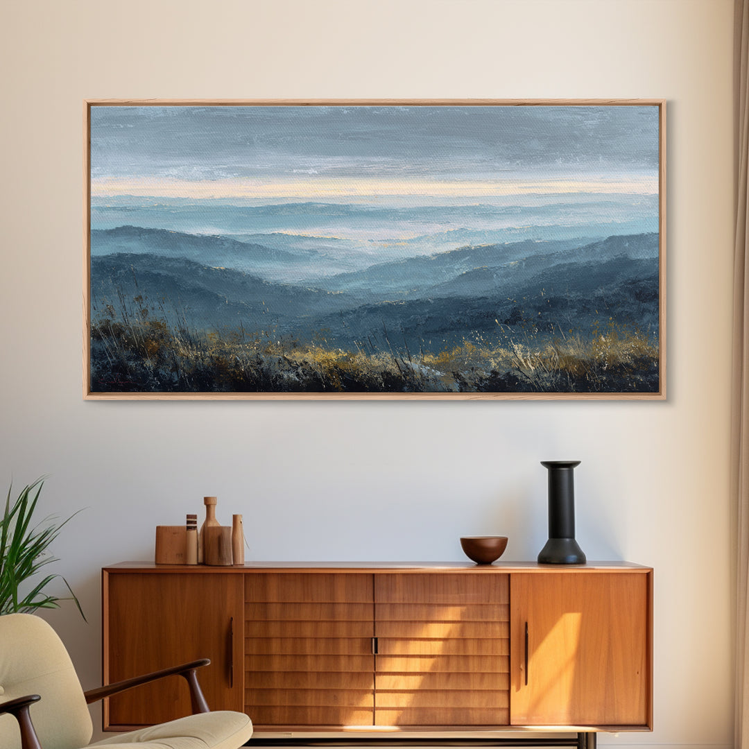 Soft Mountain Horizon Framed Canvas Print, Guest Bedroom Art, Fine Art Print, Bedroom Decor, Fine Art, Guest, Poster, GBA-2x1-27