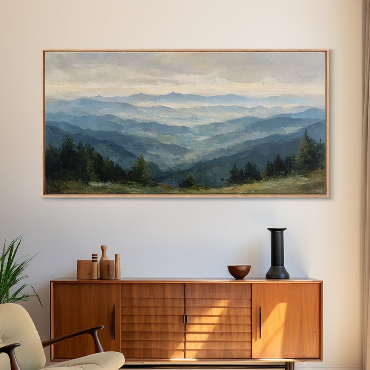 Soft Mountain Horizon Framed Canvas Print, Guest Bedroom Art, Bedroom Decor, Oil Painting, Guest, Above Bed Decor, GBA-2x1-3
