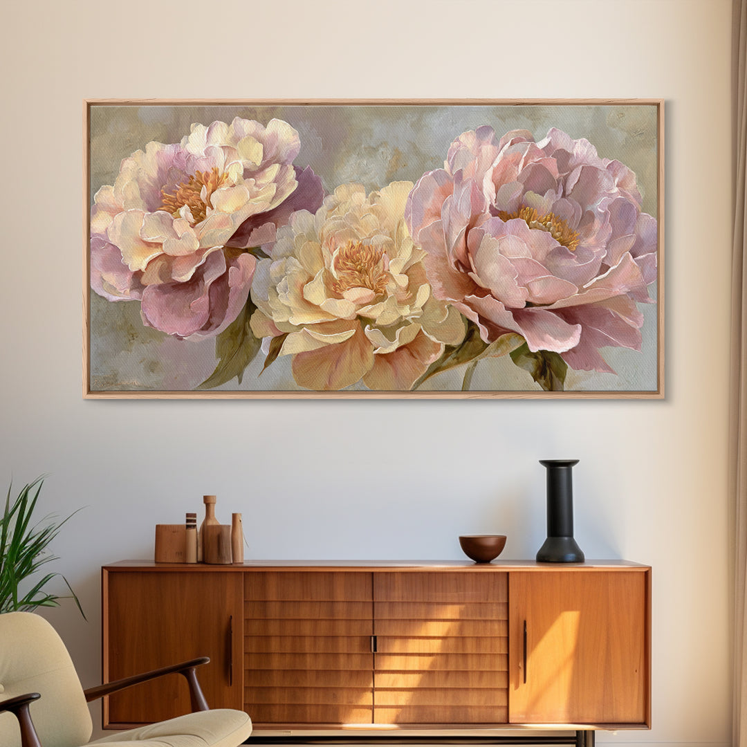 Neutral Peony Painting Framed Canvas Print, Guest Bedroom Art, Poster, Bedroom Decor, Abstract Art, Guest, Farmhouse Decor, GBA-2x1-5