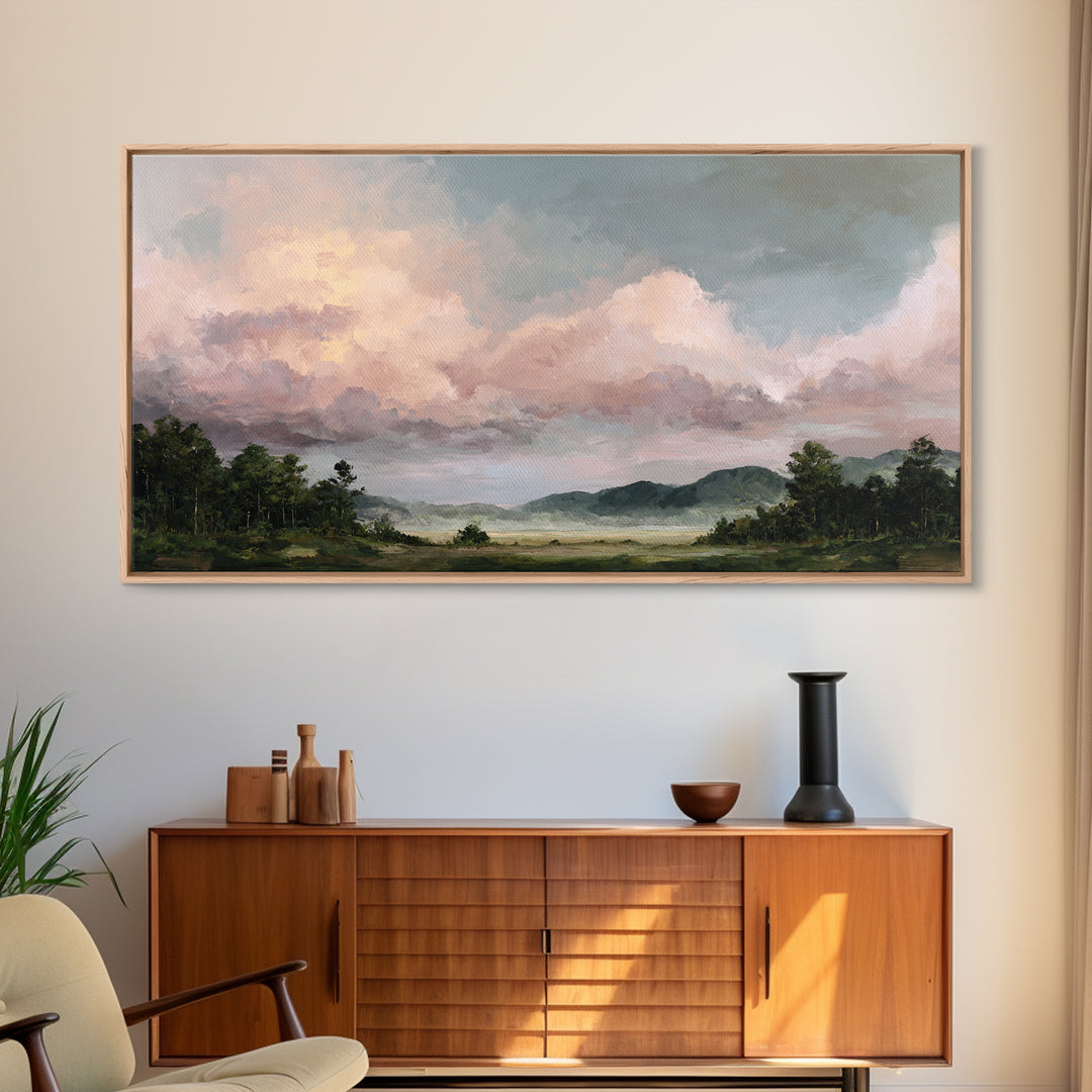 Romantic Cloudscape in Blush and Ivory Framed Canvas Print, Guest Bedroom Art, Printable Art, Bedroom Decor, Fine Art, Guest, GBA-2x1-55