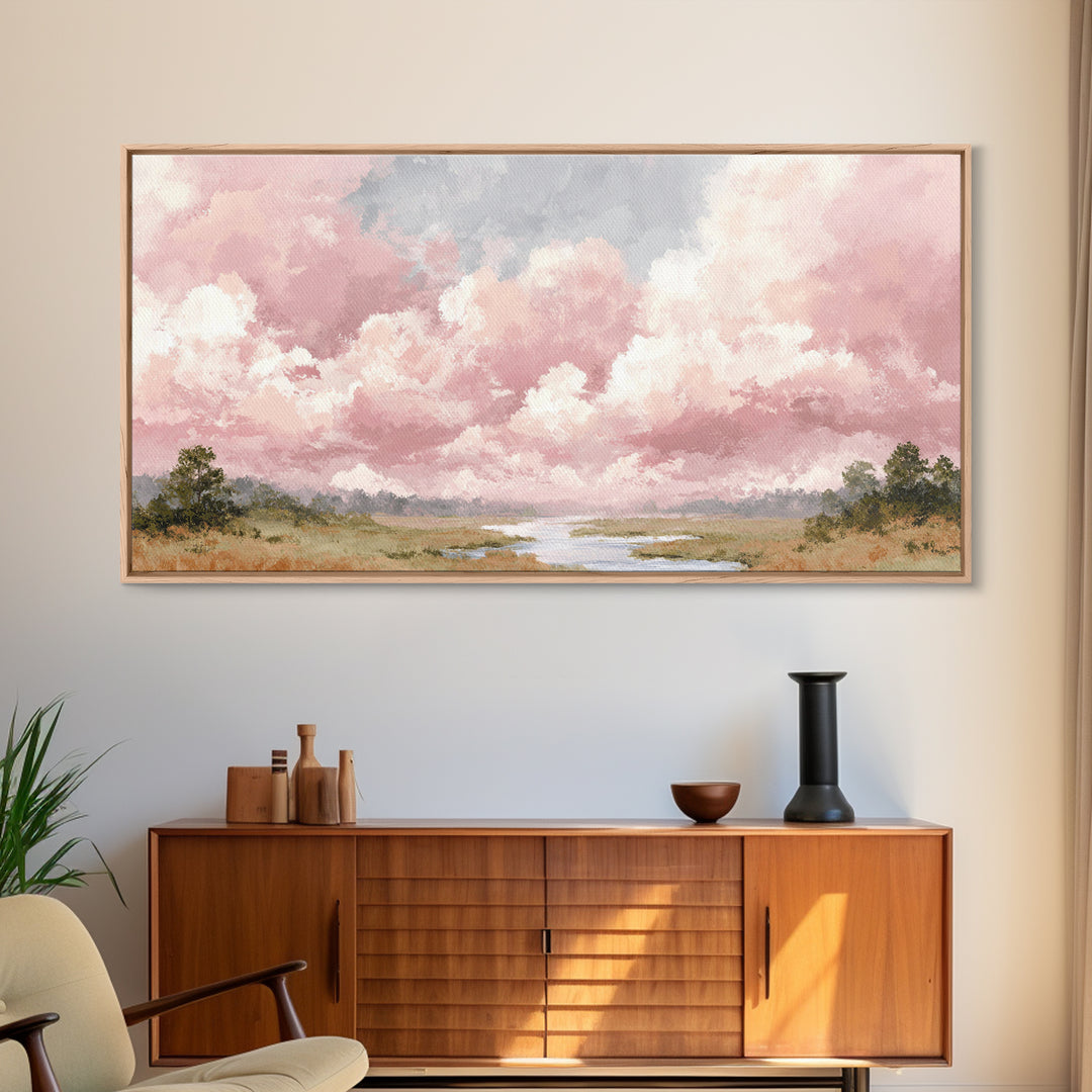 Romantic Cloudscape in Blush and Ivory Framed Canvas Print, Guest Bedroom Art, Poster, Bedroom Decor, Fine Art, Guest, GBA-2x1-7