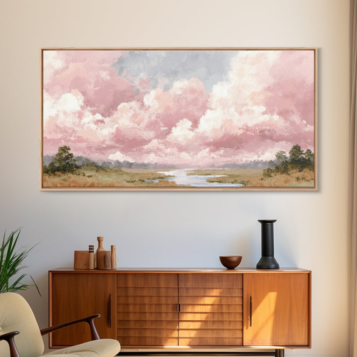 Romantic Cloudscape in Blush and Ivory Framed Canvas Print, Guest Bedroom Art, Poster, Bedroom Decor, Fine Art, Guest, GBA-2x1-7