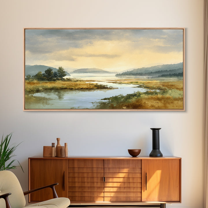 Quiet Lake Landscape at Early Morning Canvas Print, Guest Bedroom Art, Wall Decor, Bedroom Decor, Oil Painting, Guest, GBA-2x1-70
