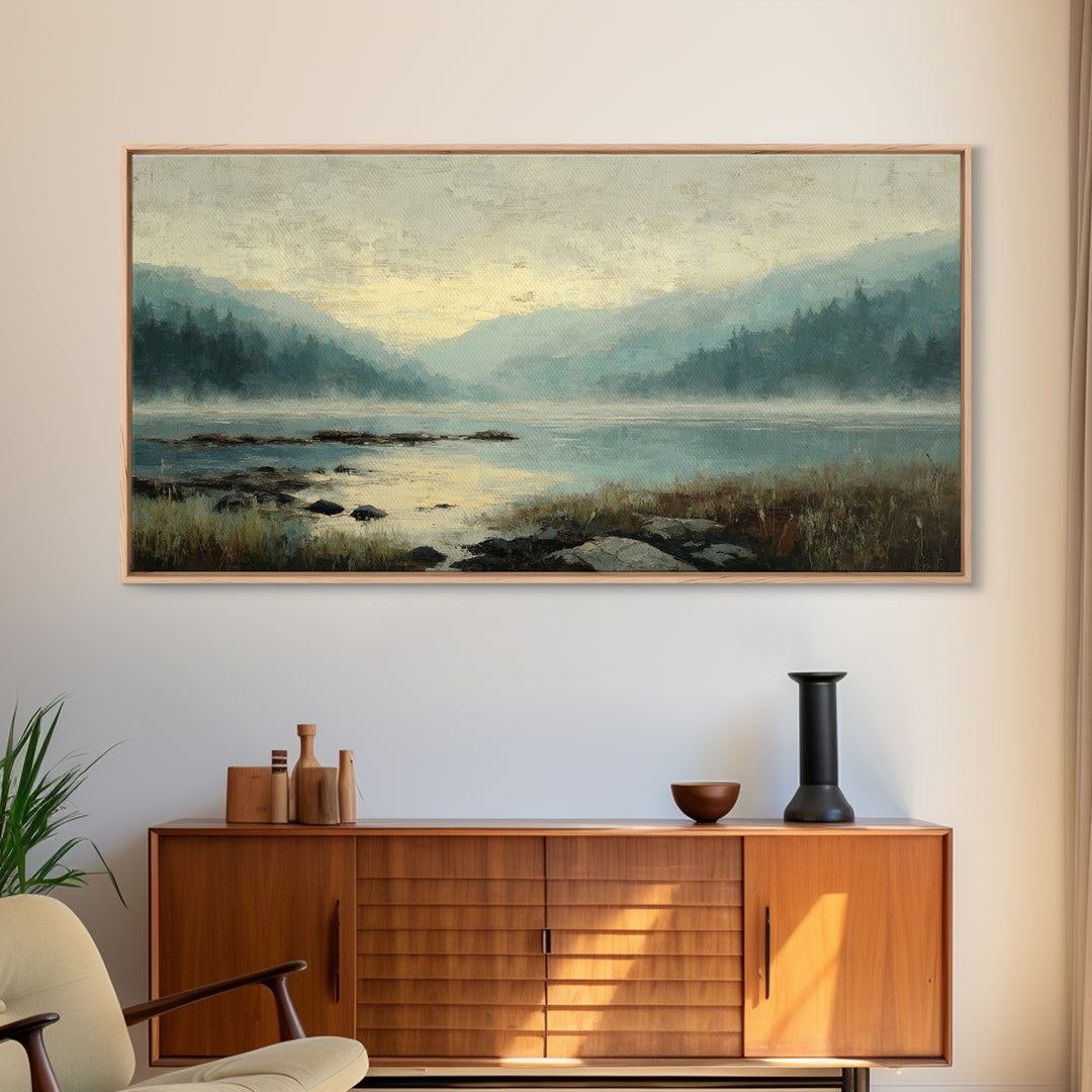 Soft Mountain Horizon Framed Canvas Print, Guest Bedroom Art, Boho Decor, Bedroom Decor, Fine Art, Guest, Digital Prints, GBA-2x1-75