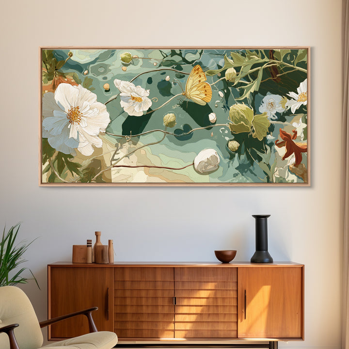 Garden Butterfly and Flowers Specimen Study Framed Canvas Print, Guest Bedroom Art, Home, Bedroom Decor, Fine Art, Guest, GBA-2x1-91