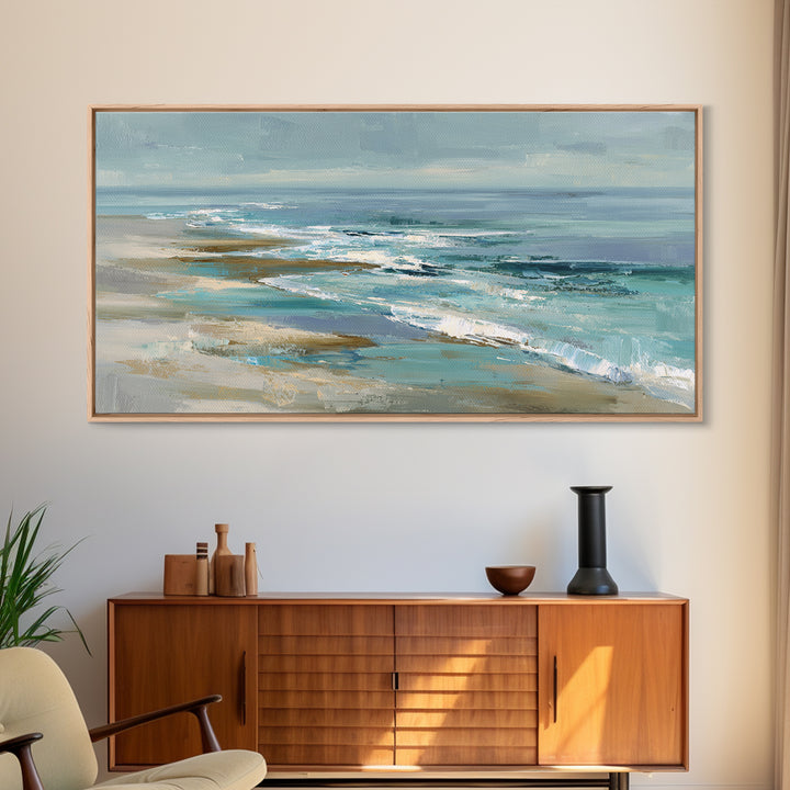 Coastal Dunes in Pale Blue and Sand Framed Canvas Print, Guest Bedroom Art, New Home Gift, Bedroom Decor, Fine Art, Guest, GBA-2x1-97