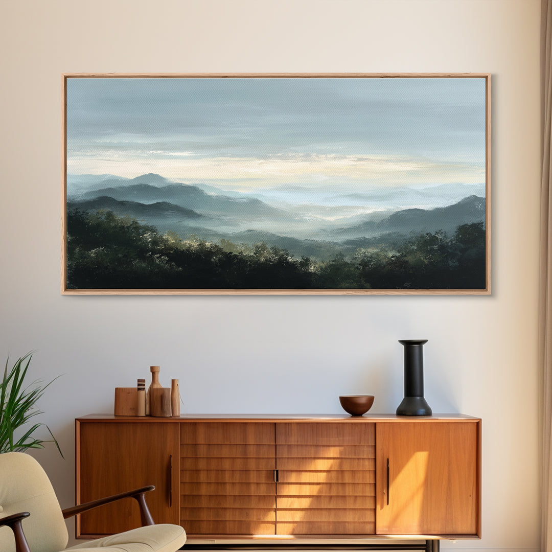 Soft Mountain Horizon Framed Canvas Print, Guest Bedroom Art, Farmhouse Decor, Bedroom Decor, Fine Art, Guest, Trendy Wall Art, GBA-2x1-99