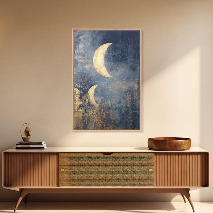 Minimal Moon and Stars Composition Framed Canvas Print, Guest Bedroom Art, Funky Wall Art, Bedroom Decor, Fine Art, Guest, GBA-2x3-24