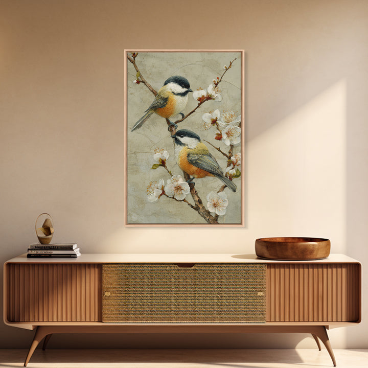 Small Bird Pair on Flowering Branch Framed Canvas Print, Guest Bedroom Art, Cat Wall Art, Bedroom Decor, Fine Art, Guest, GBA-2x3-36