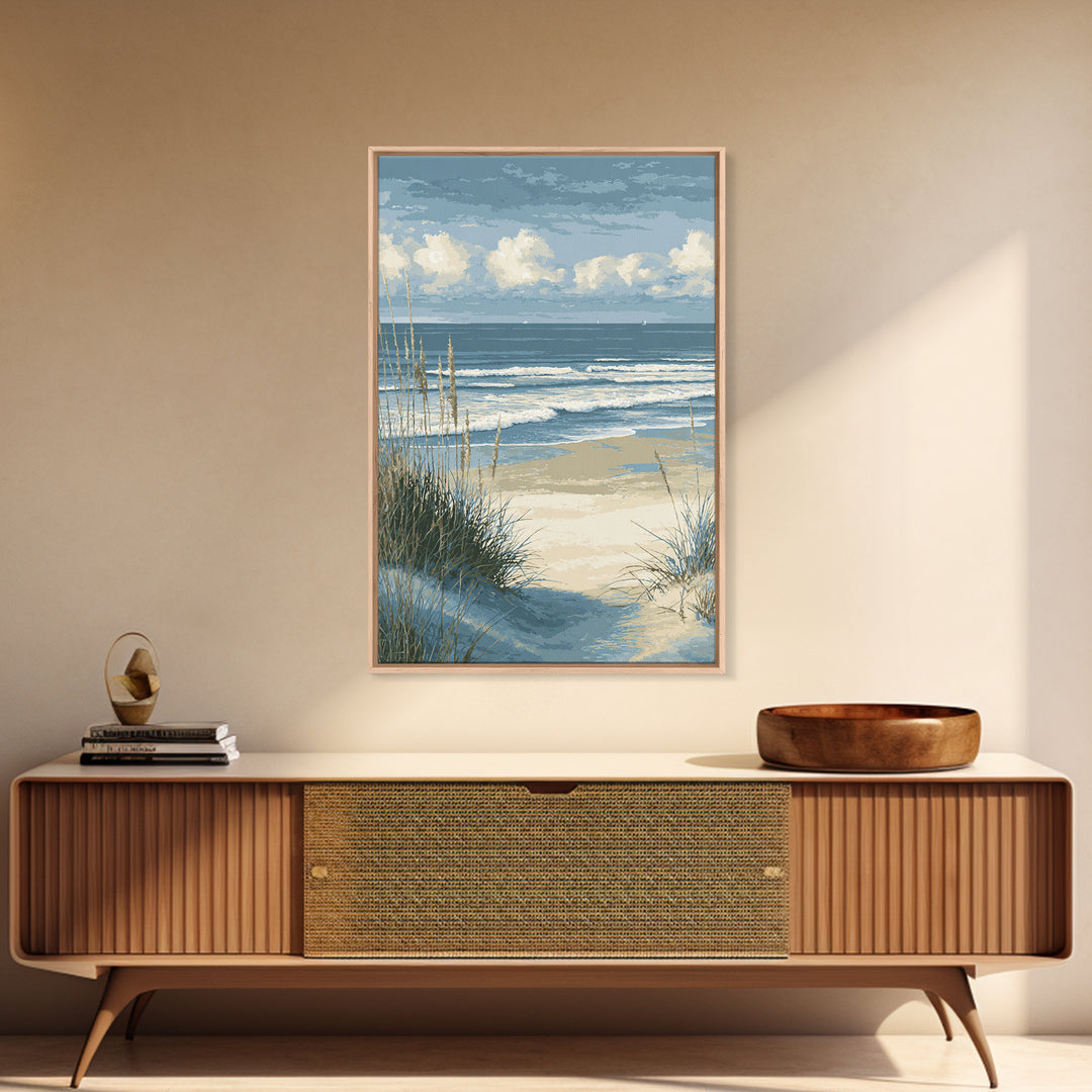 Coastal Dunes in Pale Blue and Sand Framed Canvas Print, Guest Bedroom Art, Wall Decor, Bedroom Decor, Fine Art, Guest, GBA-2x3-37