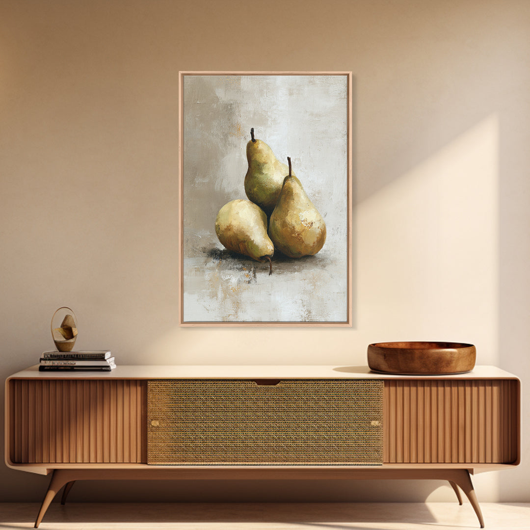 Classic Pear Still Life for Cozy Hospitality Framed Canvas Print, Guest Bedroom Art, Statement Artwork, Bedroom Decor, Guest, GBA-2x3-4