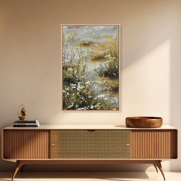 Sunlit Meadow with Delicate Flowers Framed Canvas Print, Guest Bedroom Art, Wall Art, Bedroom Decor, Fine Art, Guest, GBA-2x3-47