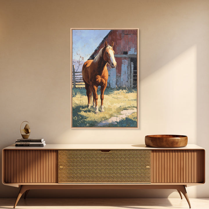 Quiet Horse Pasture at Sunset Framed Canvas Print, Guest Bedroom Art, Home, Bedroom Decor, Oil Painting, Guest, GBA-2x3-53
