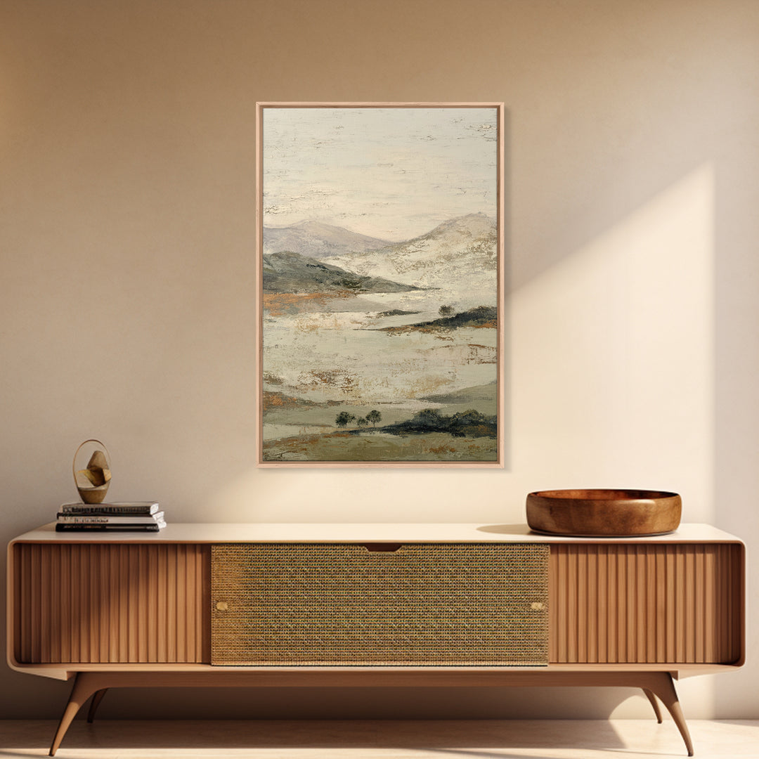 Gentle Rain over Distant Hills Framed Canvas Print, Guest Bedroom Art, Neutral Decor, Bedroom Decor, Abstract Art, Guest, GBA-2x3-56