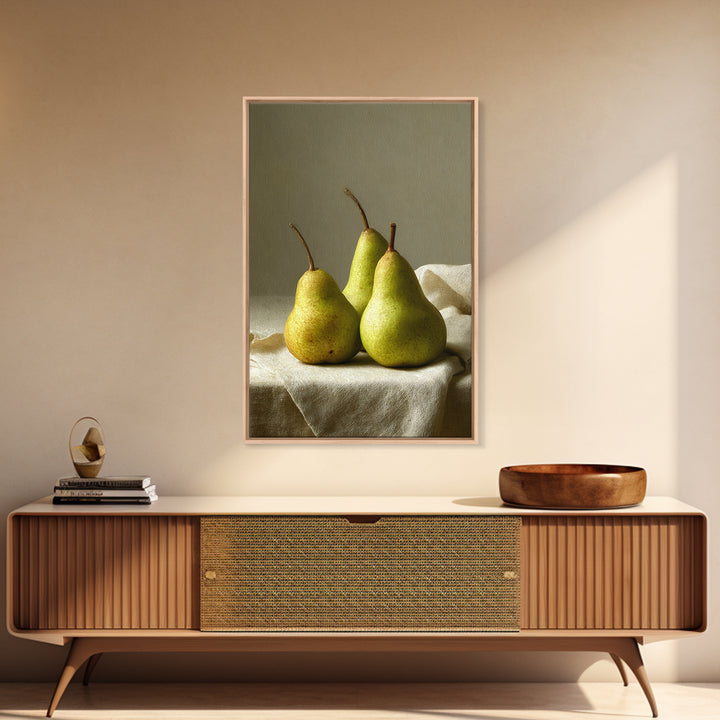 Classic Pear Still Life for Cozy Hospitality Framed Canvas Print, Guest Bedroom Art, Living Room Decor, Bedroom Decor, Guest, GBA-2x3-76