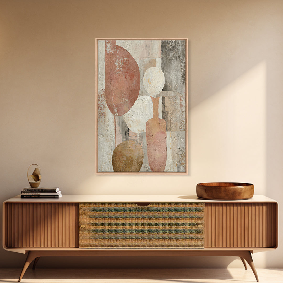 Warm Terracotta Shapes Framed Canvas Print, Guest Bedroom Art, Digital Prints, Bedroom Decor, Abstract Art, Guest, GBA-2x3-78