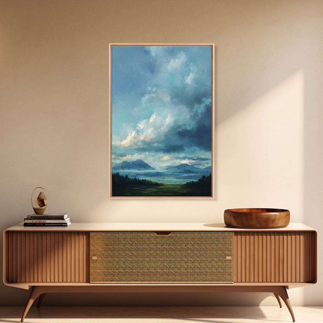 Soft Mountain Horizon Framed Canvas Print, Guest Bedroom Art, Living Room Decor, Bedroom Decor, Oil Painting, Guest, GBA-2x3-87