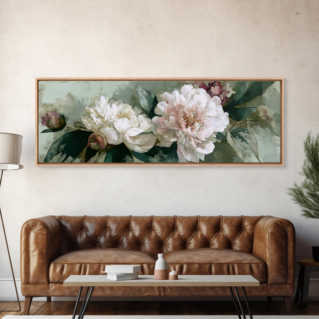Neutral Peony Painting Framed Canvas Print, Guest Bedroom Art, Printable Art, Bedroom Decor, Abstract Art, Guest, GBA-3x1-1
