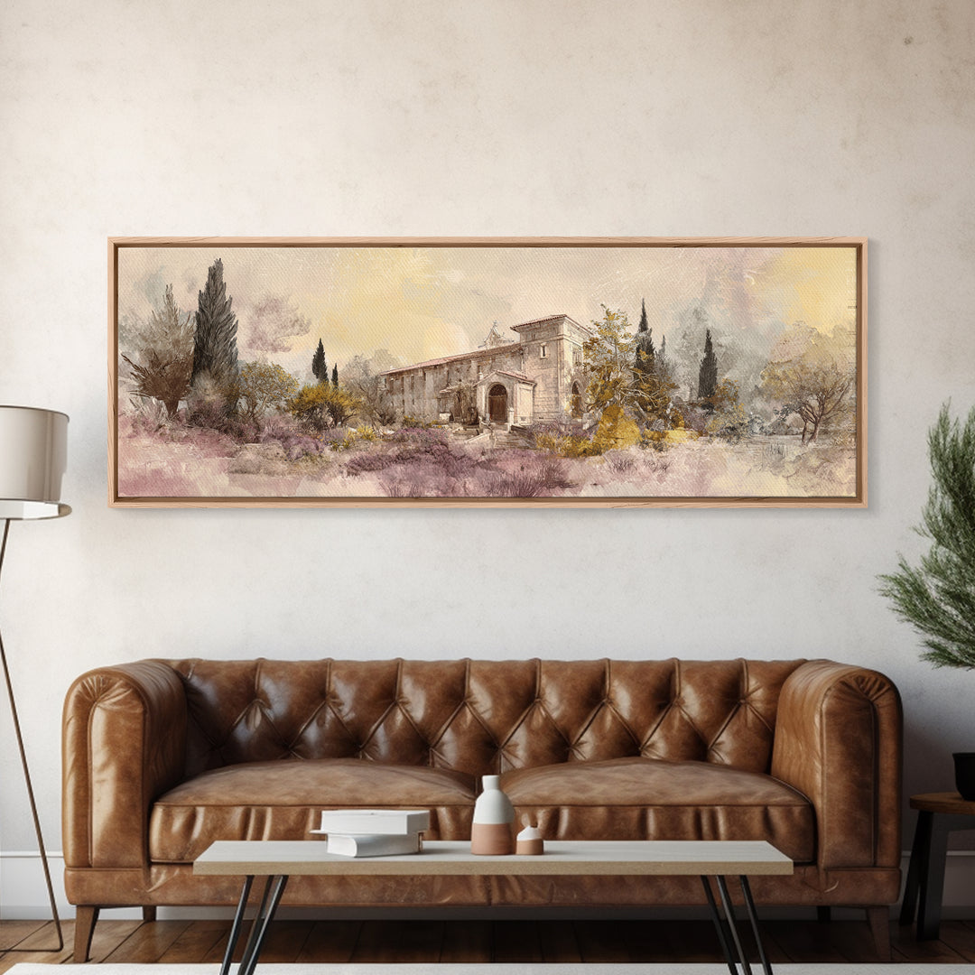 Lavender Field under Pale Sky Canvas Print, Guest Bedroom Art, Trendy Wall Art, Bedroom Decor, Watercolor Art, Guest, GBA-3x1-11