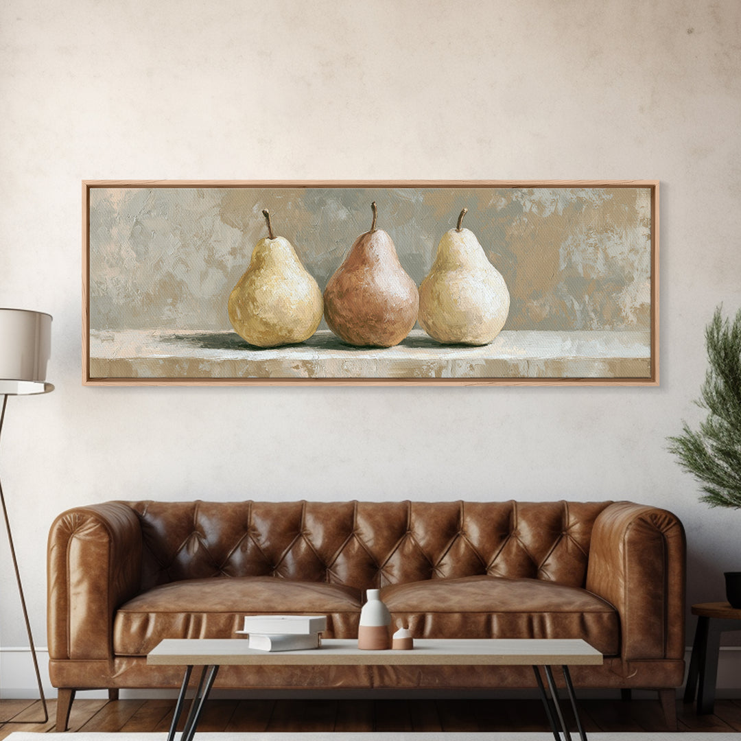 Classic Pear Still Life for Cozy Hospitality Framed Canvas Print, Guest Bedroom Art, Funky Wall Art, Bedroom Decor, Guest, GBA-3x1-12