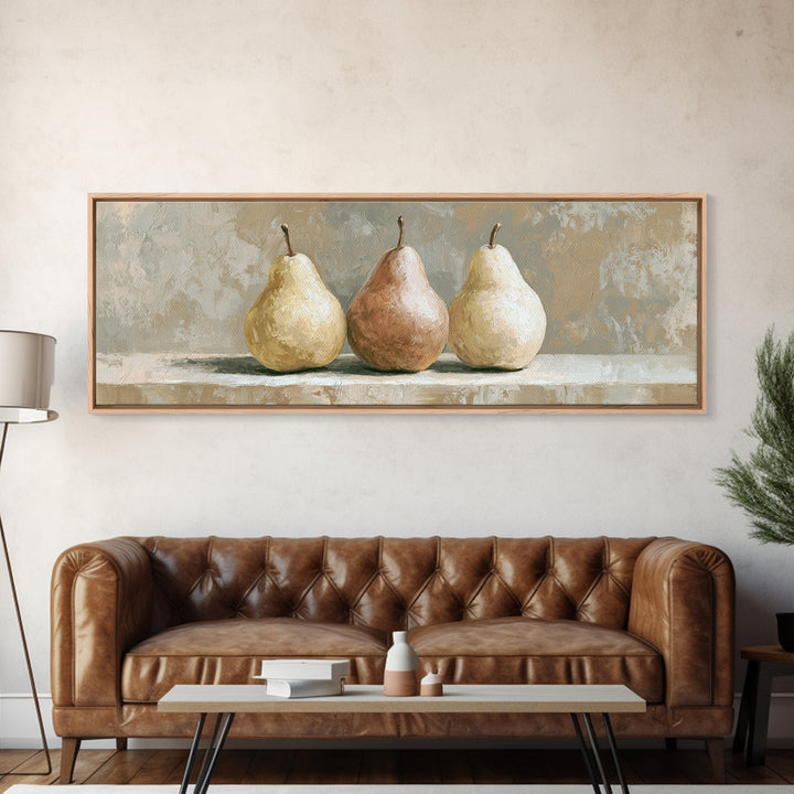Classic Pear Still Life for Cozy Hospitality Framed Canvas Print, Guest Bedroom Art, Funky Wall Art, Bedroom Decor, Guest, GBA-3x1-12
