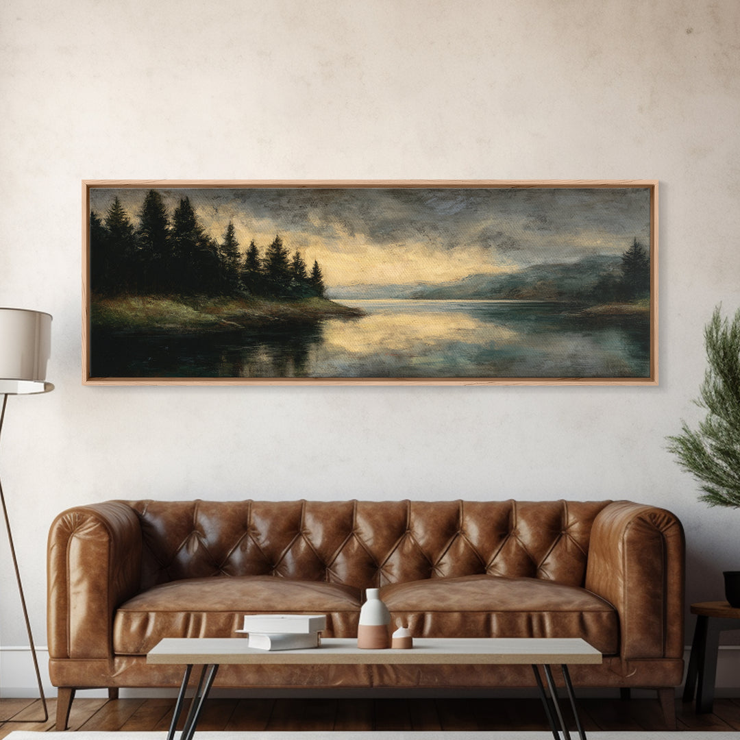 Quiet Lake Landscape at Early Morning Framed Canvas Print, Guest Bedroom Art, Wall Art Prints, Bedroom Decor, Fine Art, Guest, GBA-3x1-18