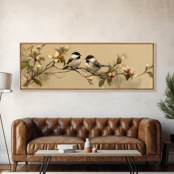 Small Bird Pair on Flowering Branch Canvas Print, Guest Bedroom Art, Downloadable Prints, Bedroom Decor, Oil Painting, Guest, GBA-3x1-20