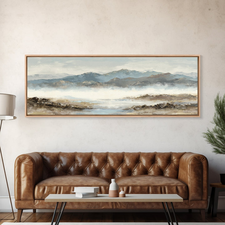 Soft Mountain Horizon Framed Canvas Print, Guest Bedroom Art, Boho Decor, Bedroom Decor, Fine Art, Guest, Digital Prints, GBA-3x1-23