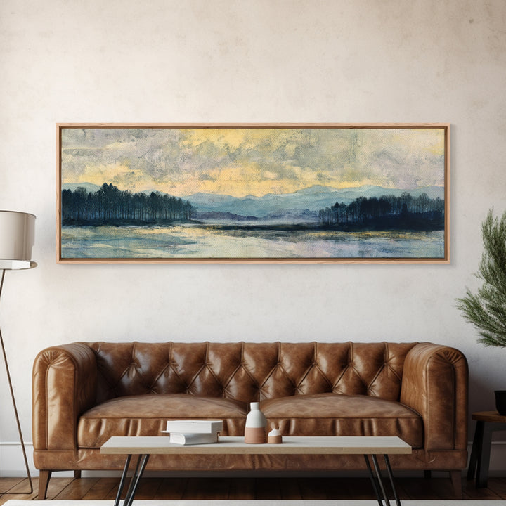 Quiet Lake Landscape at Early Morning Canvas Print, Guest Bedroom Art, Farmhouse Decor, Bedroom Decor, Fine Art, Guest, GBA-3x1-42