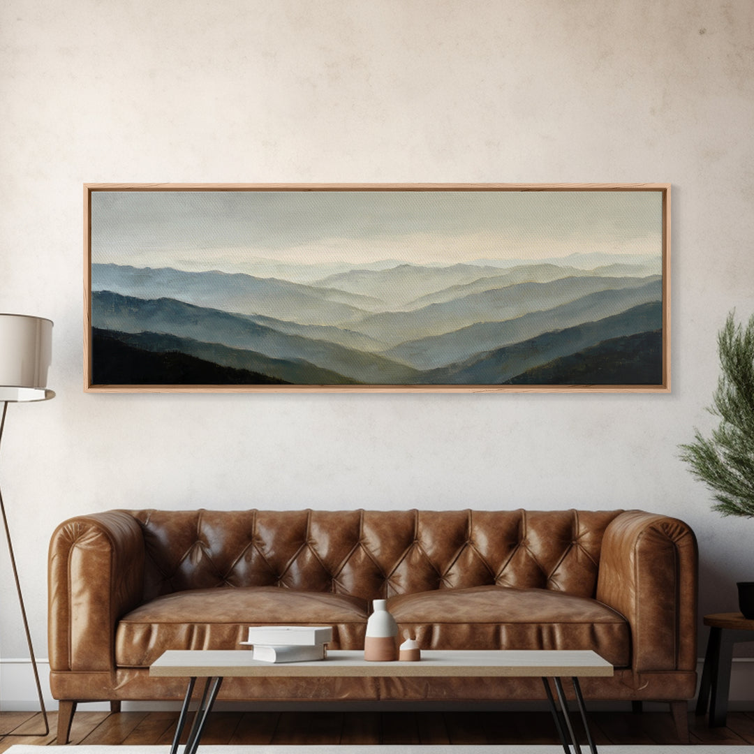 Soft Mountain Horizon Framed Canvas Print, Guest Bedroom Art, Wall Decor, Bedroom Decor, Fine Art, Guest, Living Room Decor, GBA-3x1-47