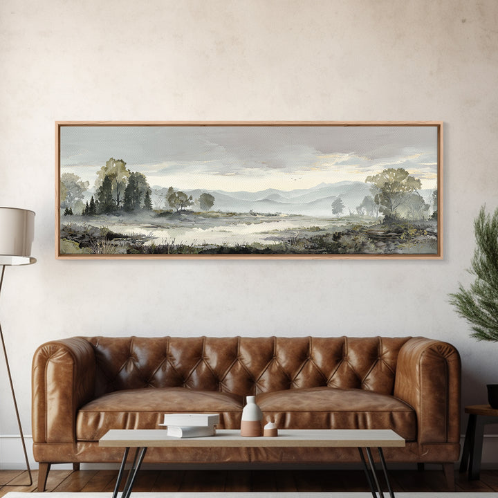 Monochrome Forest Silhouette Framed Canvas Print, Guest Bedroom Art, Bedroom Wall Decor, Bedroom Decor, Oil Painting, Guest, GBA-3x1-53