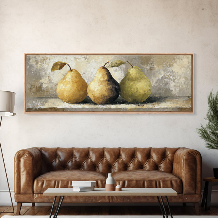 Classic Pear Still Life for Cozy Hospitality Framed Canvas Print, Guest Bedroom Art, Boho Decor, Bedroom Decor, Fine Art, Guest, GBA-3x1-60
