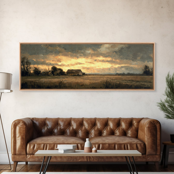 Quiet Horse Pasture at Sunset Canvas Print, Guest Bedroom Art, Farmhouse Wall Decor, Bedroom Decor, Oil Painting, Guest, GBA-3x1-61
